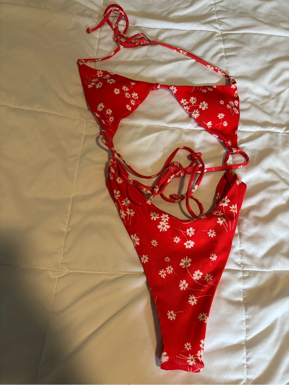 Zaful Red Floral One-Piece Cutout Swimsuit